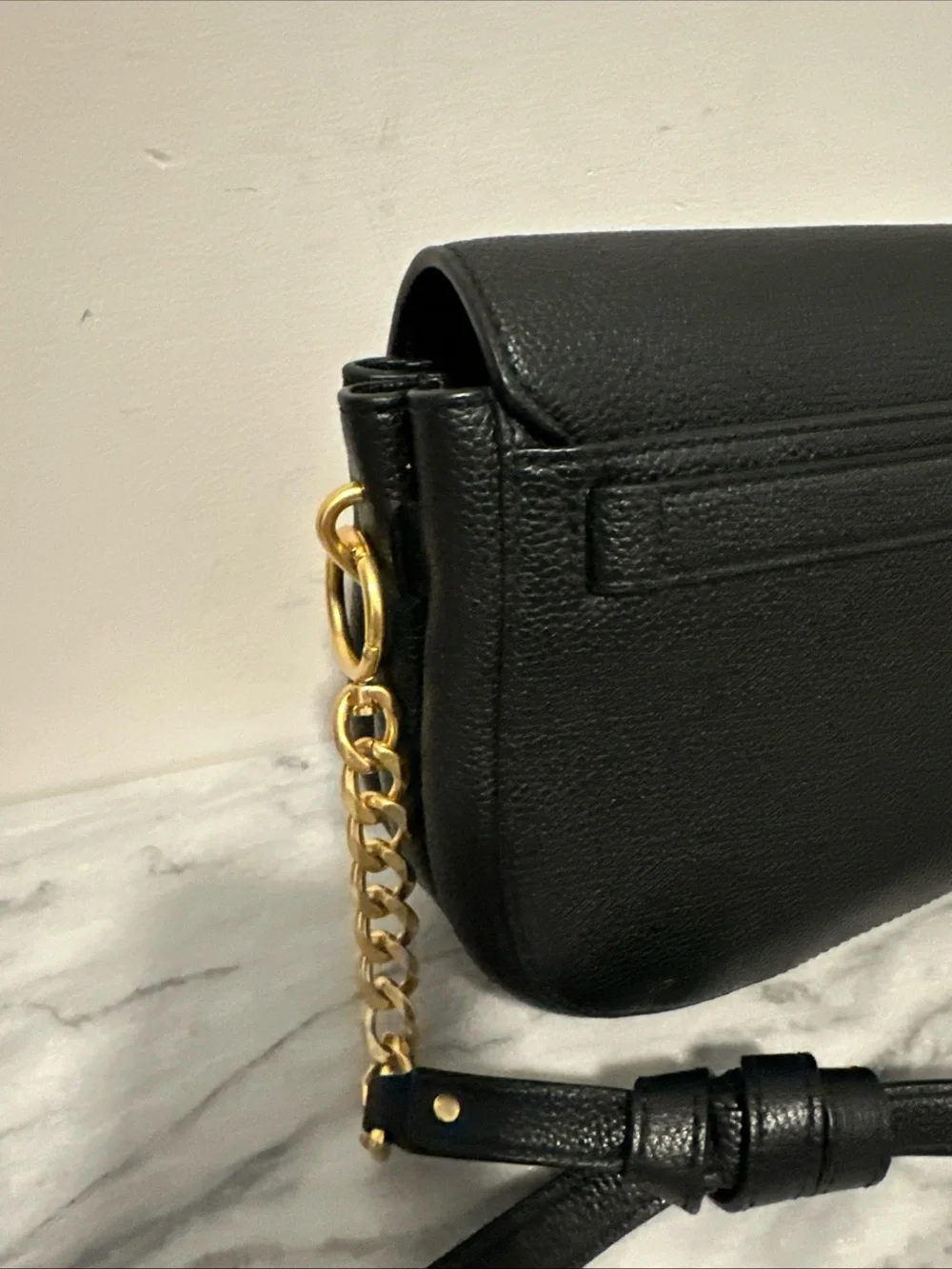 Tory Burch Black Pebbled Leather Crossbody Bag with Gold Logo Accent